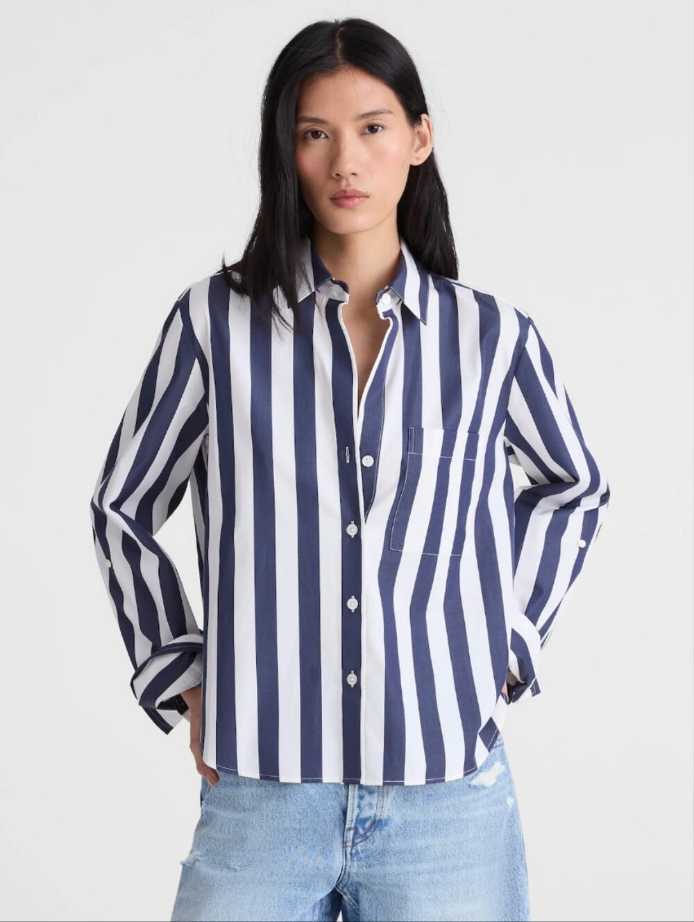 Madewell The Signature Y-Neck Shirt in Poplin Size L OA395